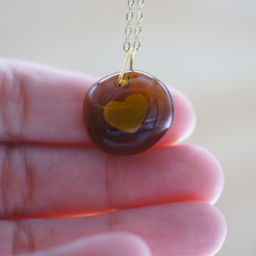 1942 Don Julio Tequila Glass Necklace Heart Recycled Sustainable Gold Seaglass